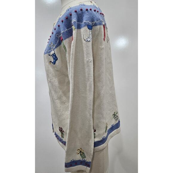 Vintage Ugly Sweater Croft Barrow Size Small 3D Embroidered Beaded Holiday Wool - Picture 8 of 11